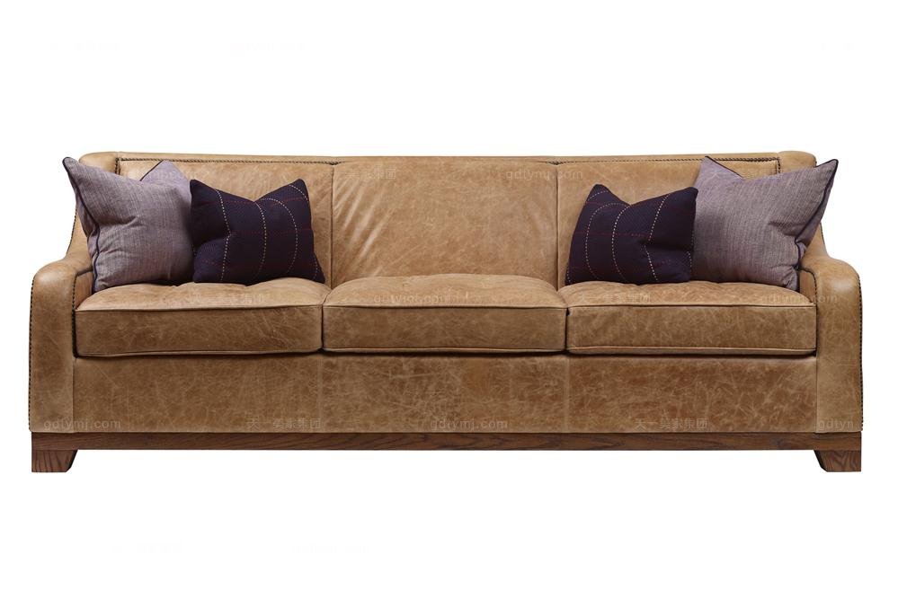 高端品牌美式黃色真皮雙位沙發
