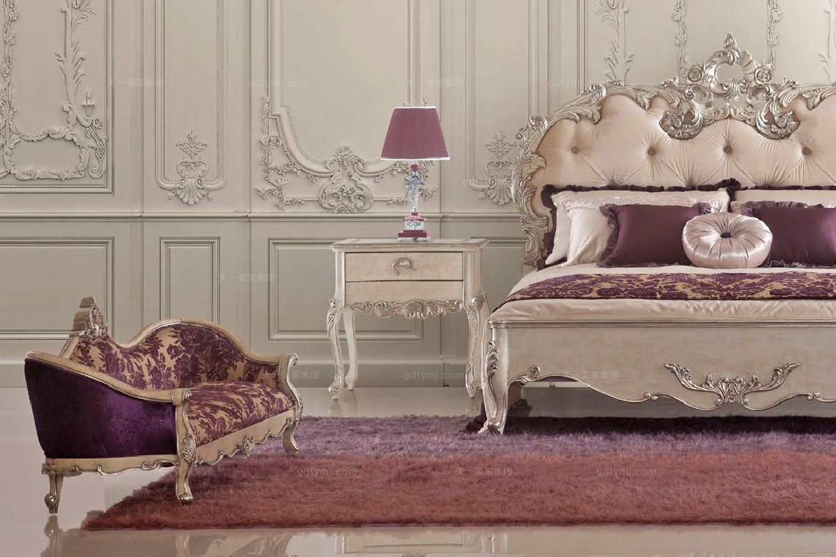 高端時尚法式實木雕刻床尾凳