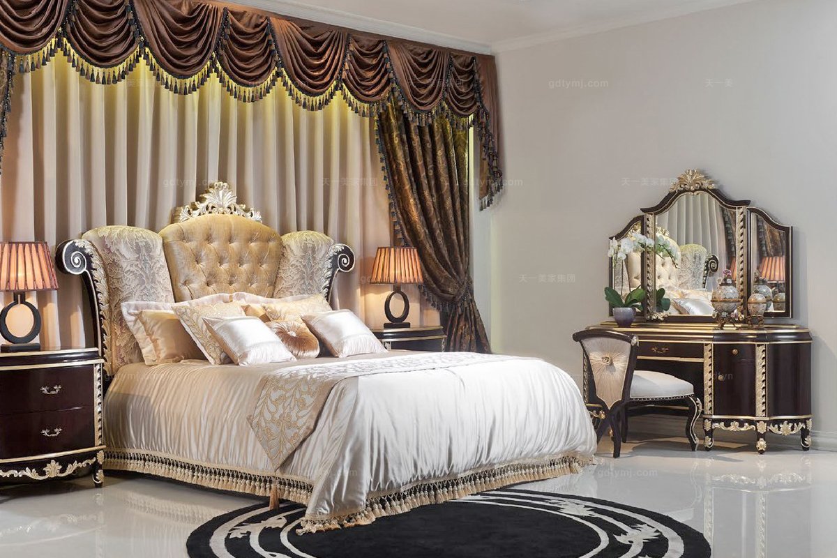 星級酒店客房家具高端法式人工雕花雙人床