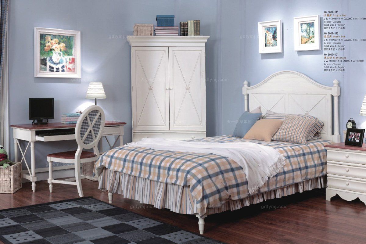 高端品牌美式實木白色寫字臺