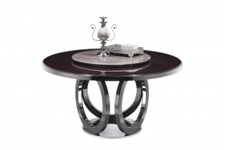 高端品牌后現(xiàn)代黑亮山水紫石面轉(zhuǎn)盤圓餐臺