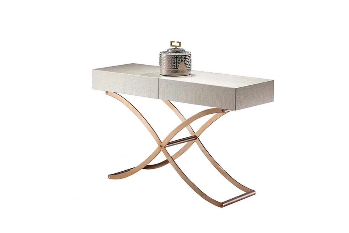 高端后現代香檳鱷玫瑰金拉絲沙發背幾