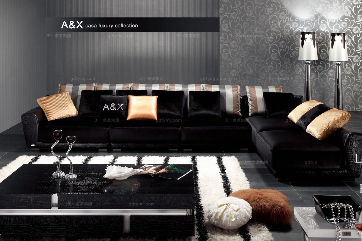 高端時尚后現代皮布結合沙發