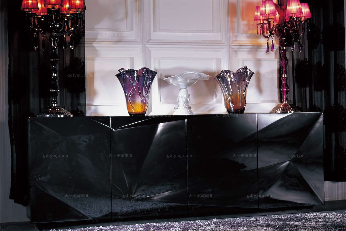 高端別墅后現代黑鱷魚紋備餐柜