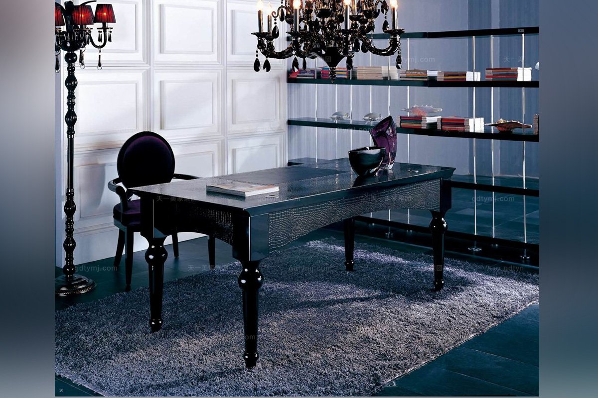 高端別墅后現代黑色鱷魚紋書臺