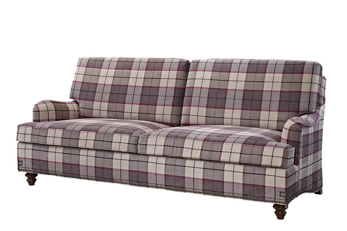 高端家具美式格紋布藝雙位沙發