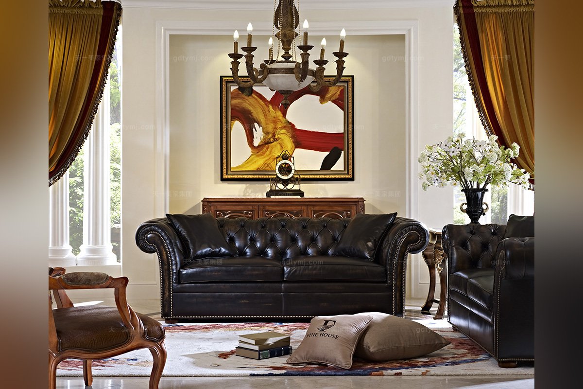 高端家具美式真皮雙人沙發