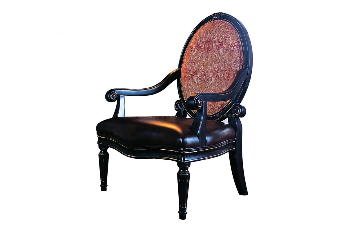 高端實木家具美式皮布結合休閑椅