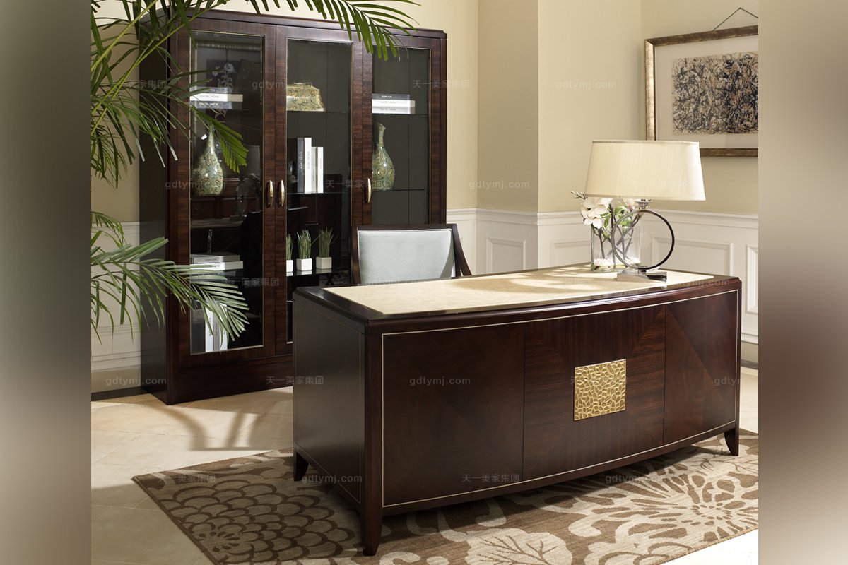 高端簡約新古典實木三門書柜