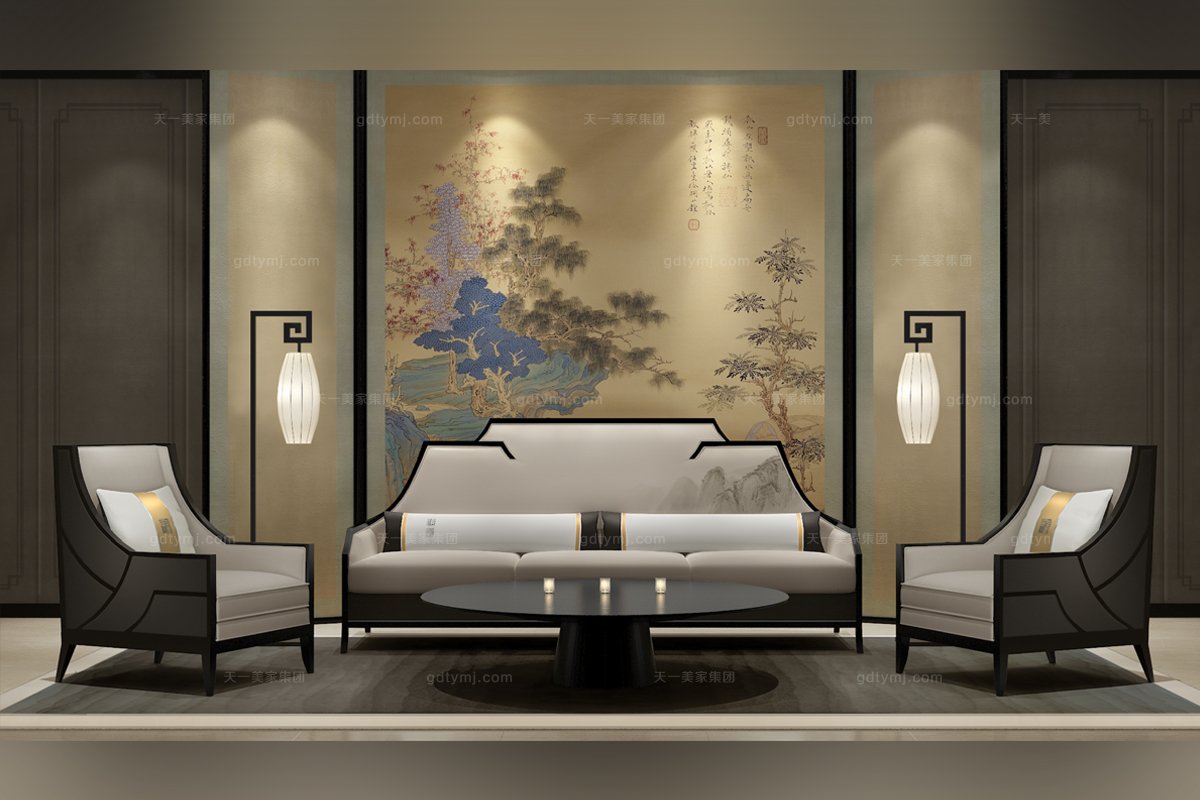 高端新中式斜檐單人沙發