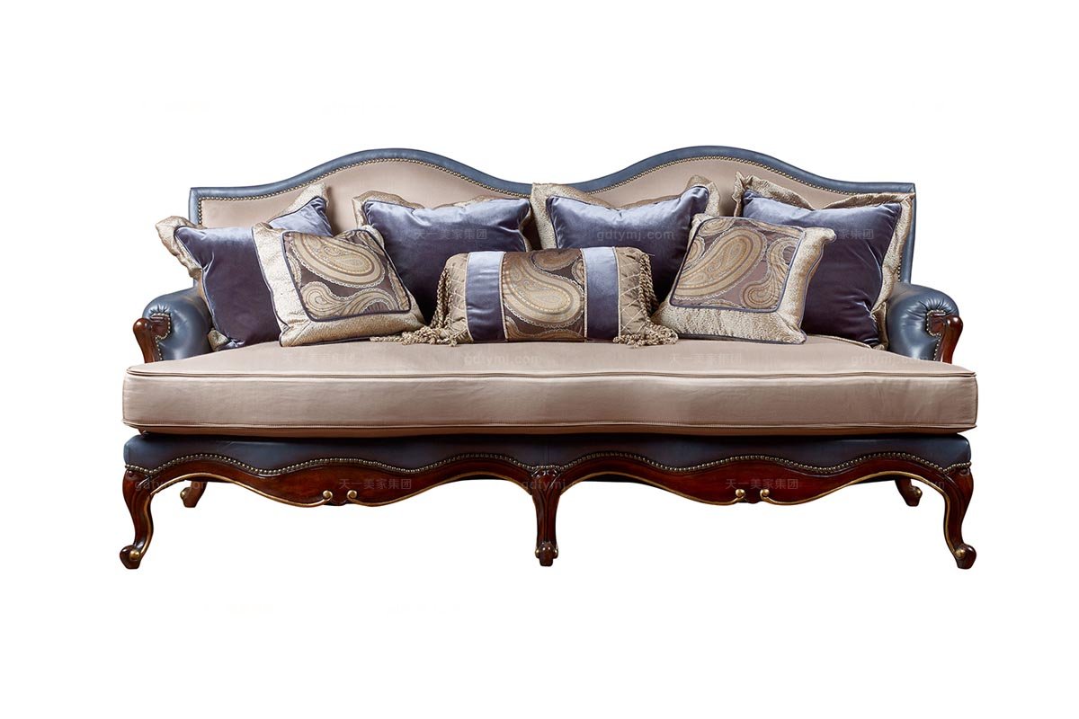 高端美式實木家具灰色布藝三人位沙發