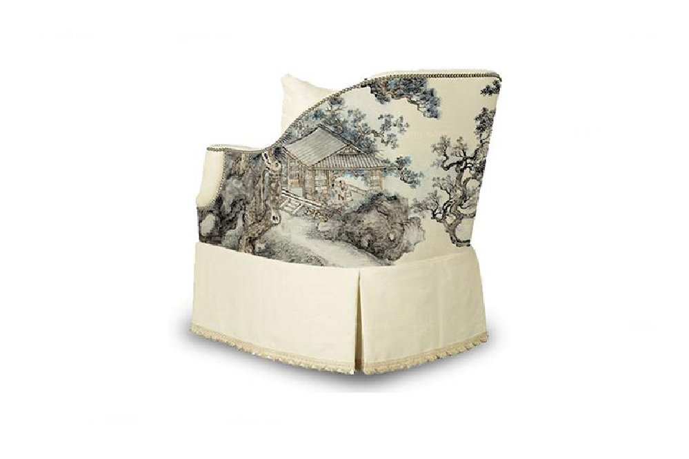 高端新中式山水單人沙發