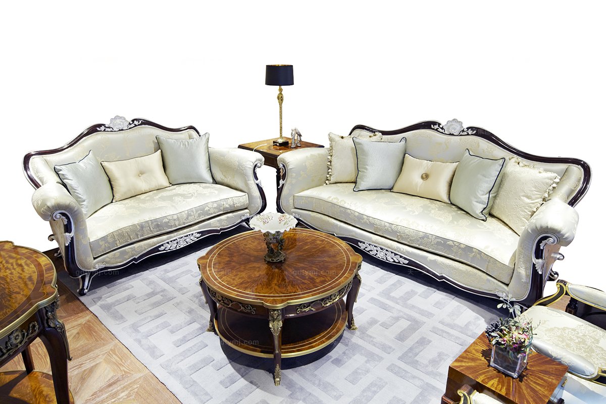 高端別墅雕花真皮三人沙發