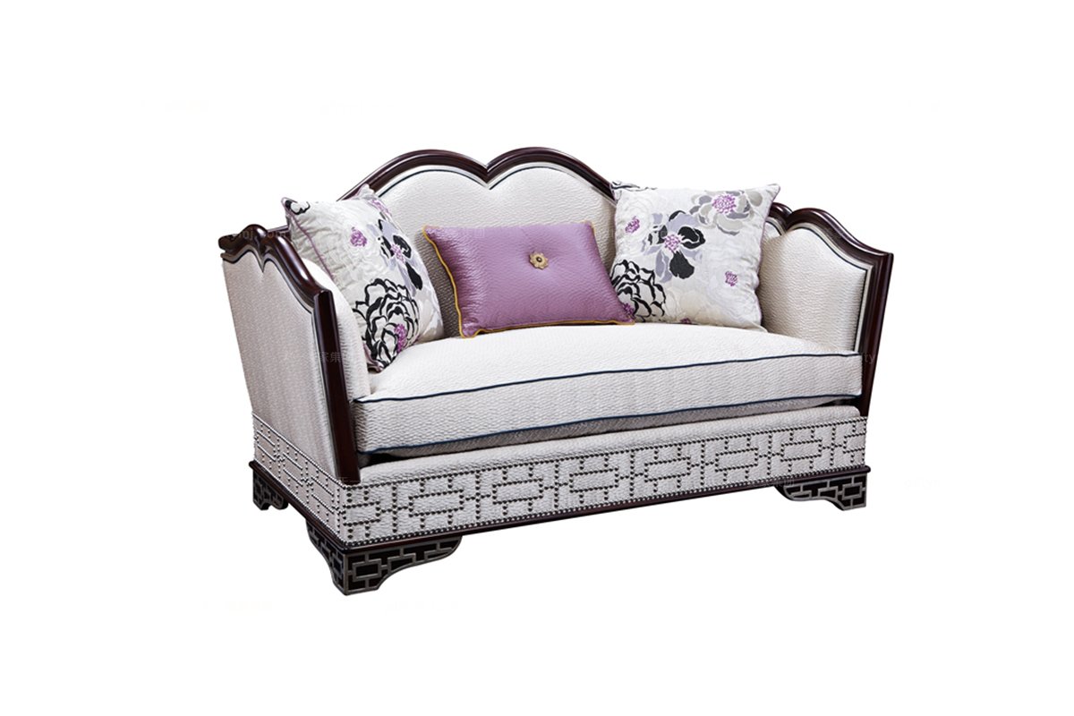 星級(jí)酒店家具歐式雕花布藝二人沙發(fā)