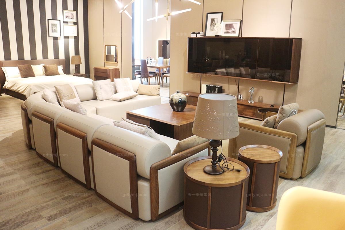 高端時尚現代淺色真皮轉角沙發