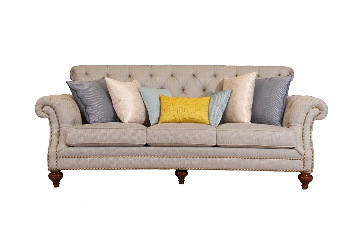 高端品牌簡約新古典拉扣三位沙發