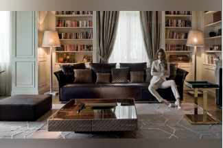 Longhi現代黑色真皮四人位沙發