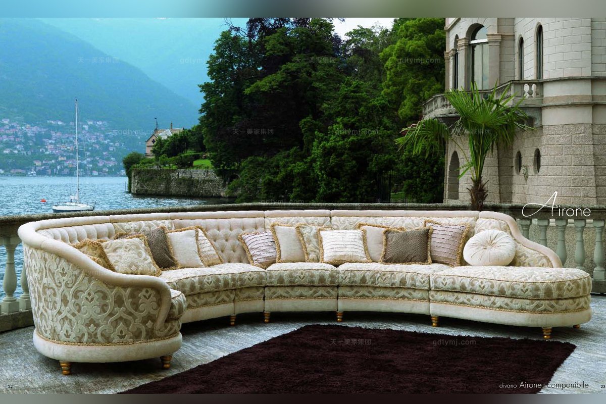 Pigoli 皮溝里花型布藝拉扣實木轉角沙發客廳系列