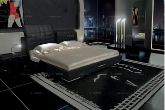 高端品牌現代風格意大利進口蘭博基尼系列黑色真皮雙人床