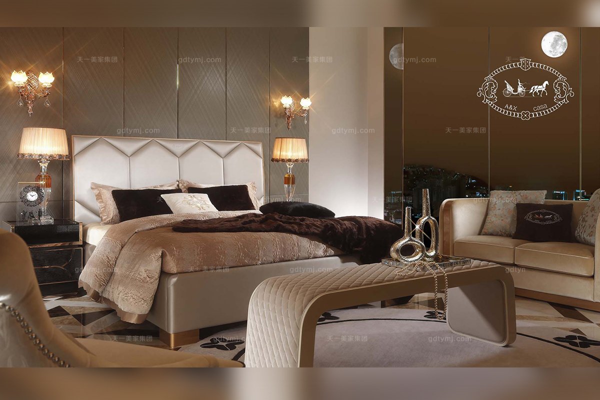 高端別墅會所家具奢華現代風大床