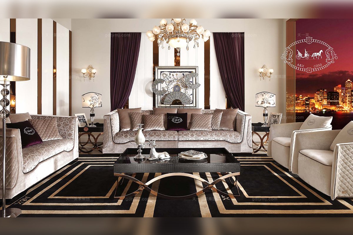 國內名貴會所家具奢華大氣客廳四位沙發