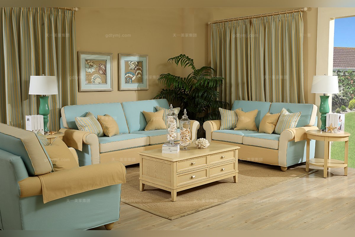 名貴別墅家具美式海藍(lán)色二人位沙發(fā)