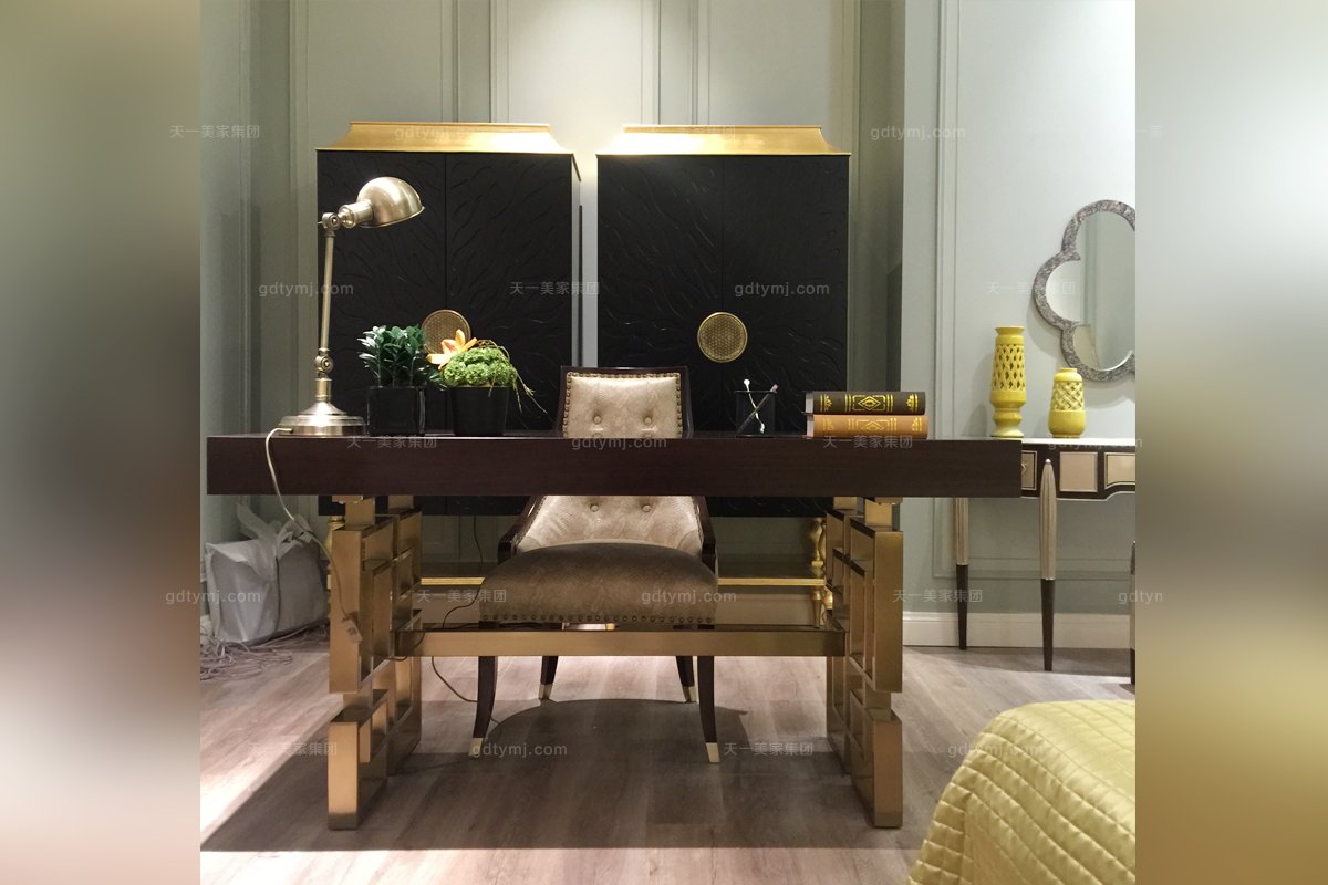 高端家具品牌別墅家具會(huì)所家具法式咖啡色書(shū)椅