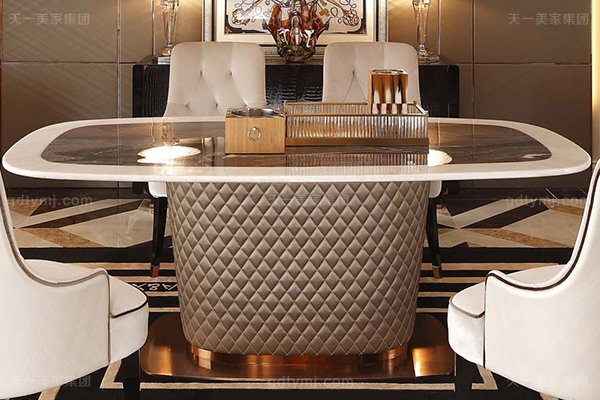 名貴后現代輕奢家具客廳餐桌椅山水紫拼面板餐桌白色絨布拉點餐椅餐桌