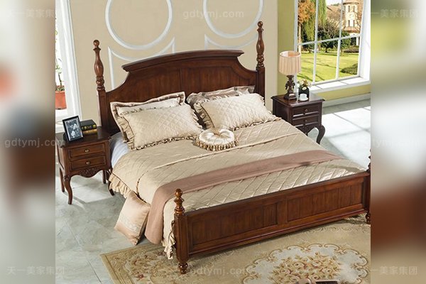 高端豪宅家具優質橡膠木好實木1.8米大床橡膠全實木1.8米大床