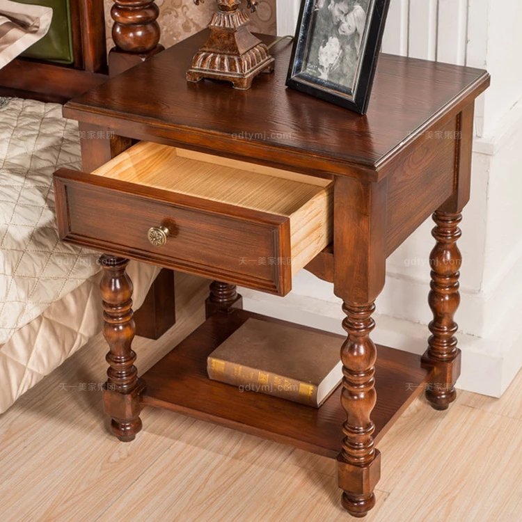 奢華豪宅家具優質好實木美式床頭柜全實木美式床頭柜