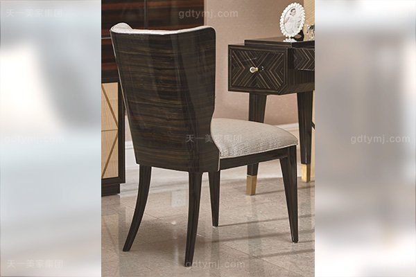 高端后現(xiàn)代別墅輕奢風(fēng)格臥室家具實(shí)木楓影黑檀木皮拼花妝臺妝椅組合妝椅