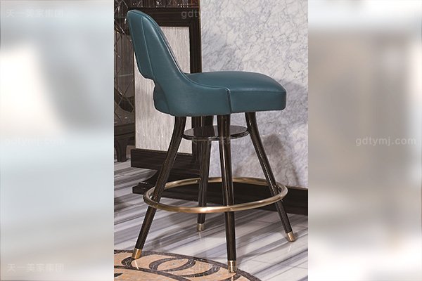 高端會所后現代輕奢風格家具品牌家具大理石吧臺+真皮吧椅組合吧椅