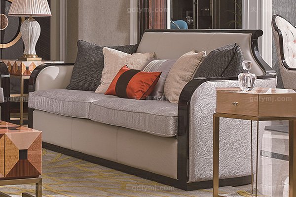 名貴別墅后現代輕奢風格品牌家具楓影黑檀木皮拼花客廳沙發組合二人位沙發