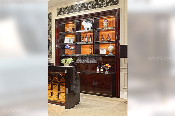 高端后現代輕奢家具黑鱷紋+黑牛角+桃木紋飾面吧臺椅酒柜組合酒柜