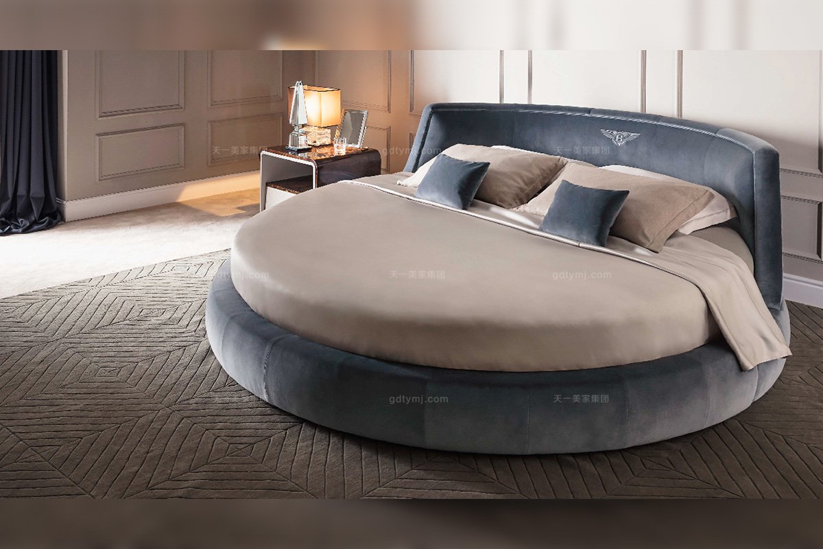 高端奢華奢華品牌家具臥室家具優質絨布藝圓形大床場景2