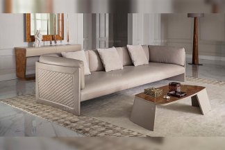 名貴奢華五星級酒店家具米黃色真皮客廳三人位沙發