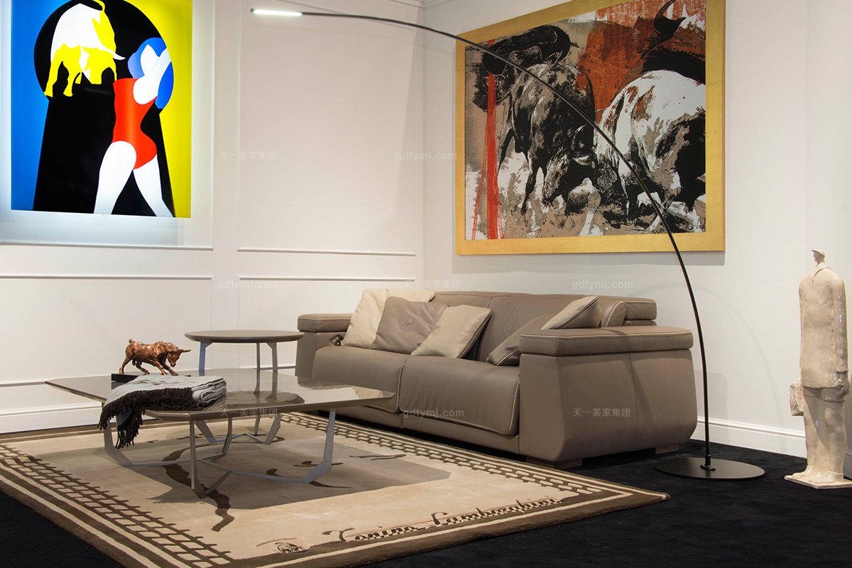 世界奢華豪華家具會所家具品牌客廳時尚棕色真皮雙人位沙發