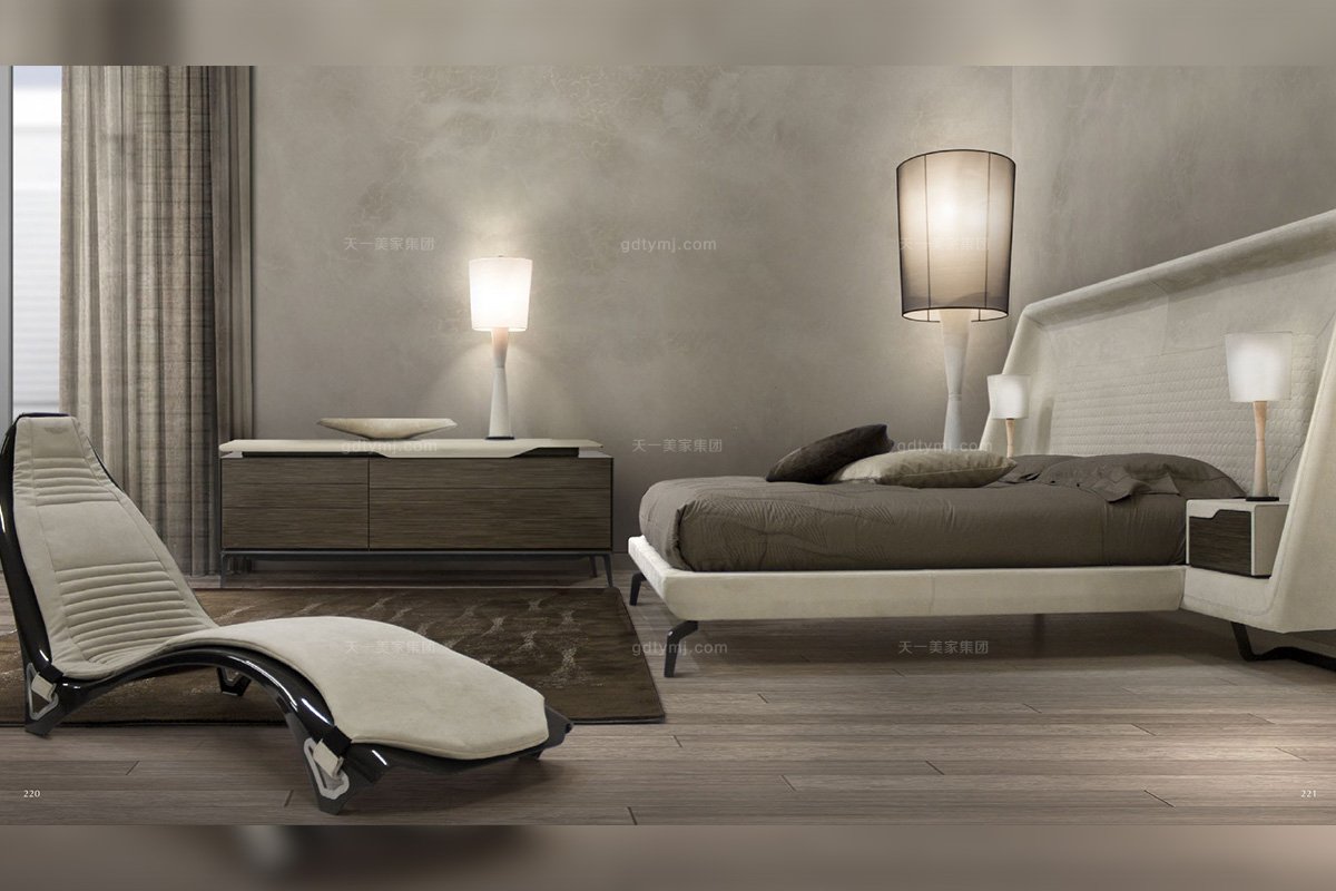 高端輕奢家具別墅品牌家具臥室現代時尚不銹鋼五金腳大床