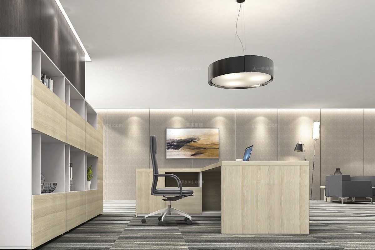 高端奢華公司辦公家具品牌時尚輕奢原木色實木辦公座椅書柜組合辦公桌