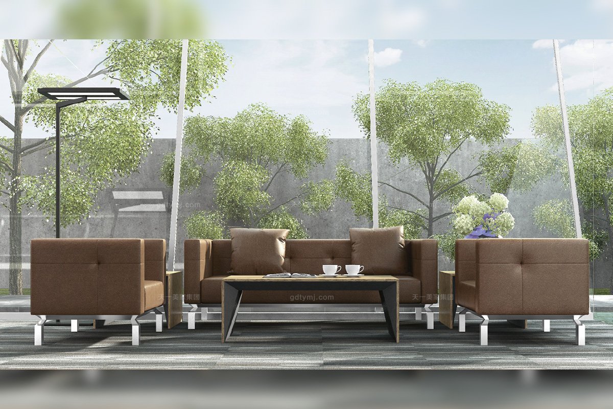 高端公司辦公家具品牌時尚奢華現代辦公室會客棕色真皮沙發組合