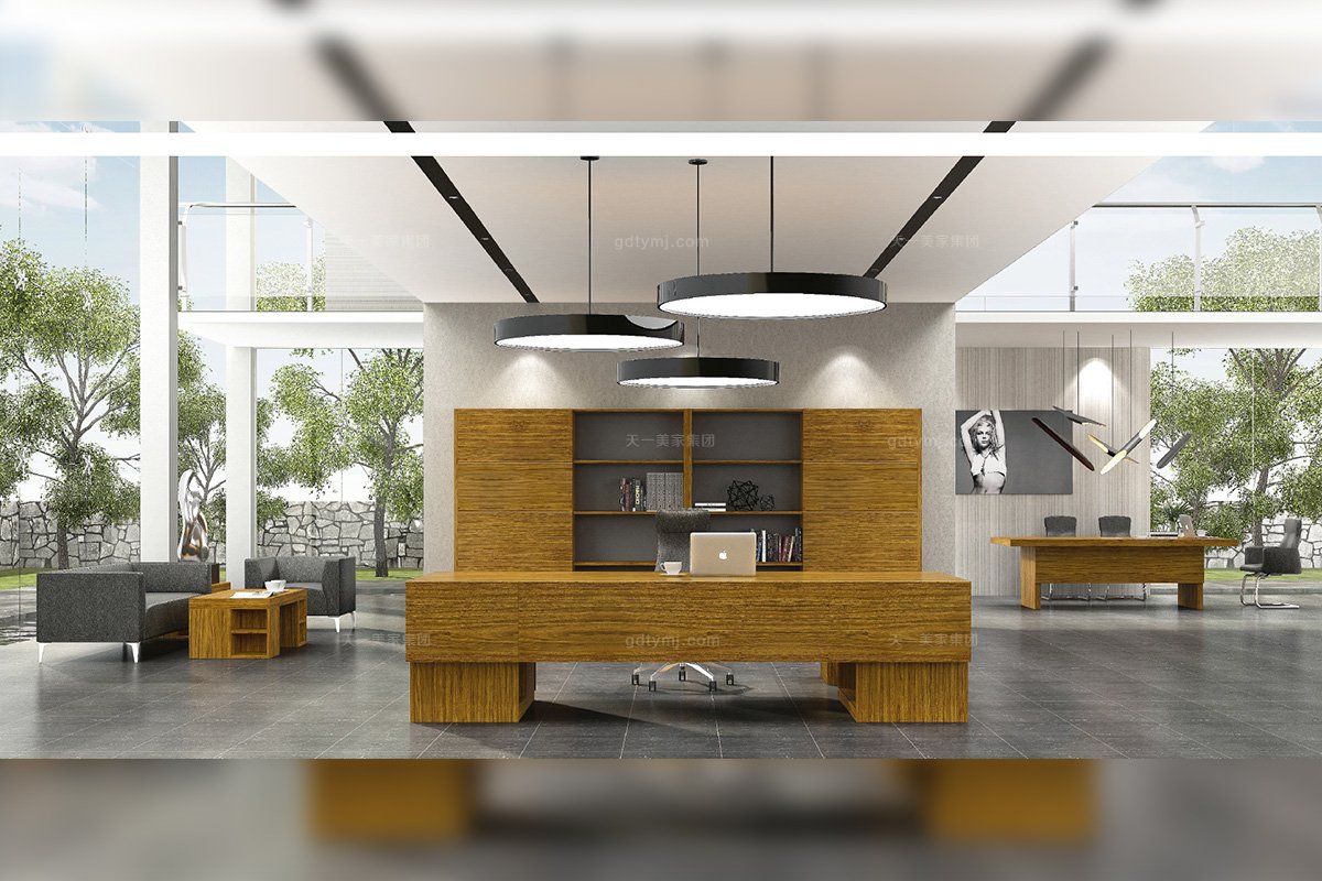 高端辦公家具品牌現代時尚輕奢原木色實木大班臺桌椅書柜