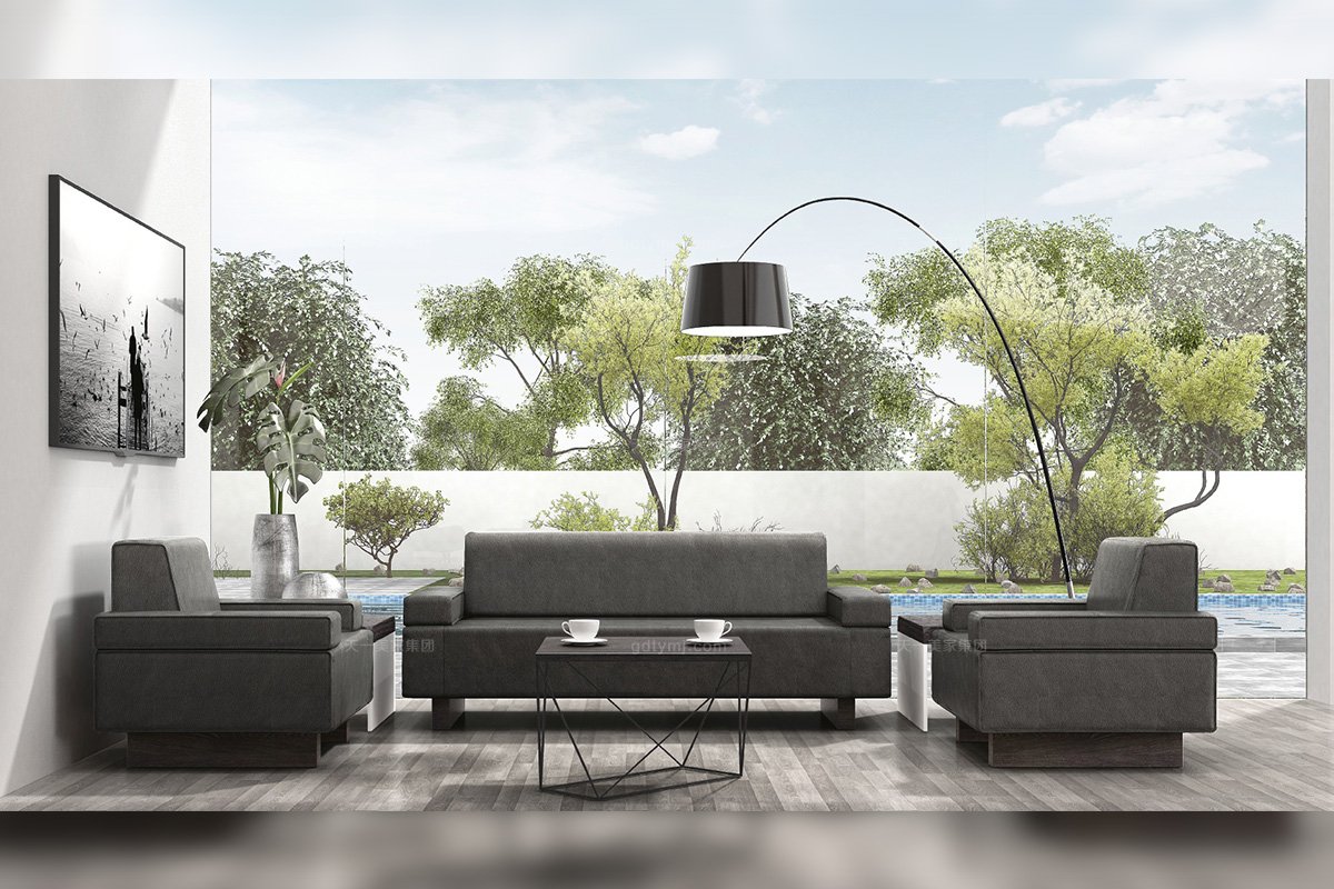 別墅會所高端辦公家具品牌現代時尚輕奢黑色布藝辦公沙發組合