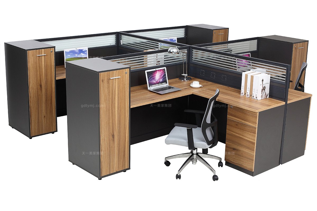 高端辦公家具品牌公司現代輕奢原木色辦公卡座4人位辦公桌椅組合系列