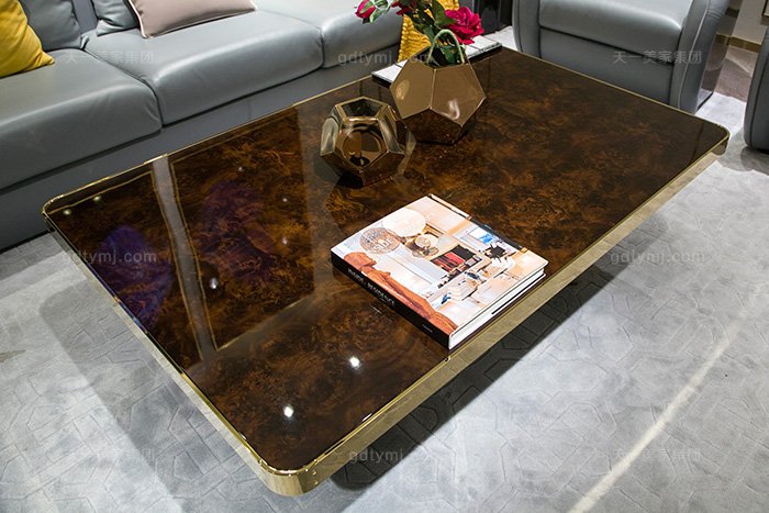 高端別墅家具品牌輕奢后現代客廳藍色真皮實發組合大茶幾