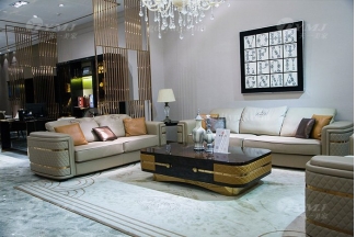 別墅家具品牌后現代輕奢家具客廳米色真鑲玫瑰五金沙發組合