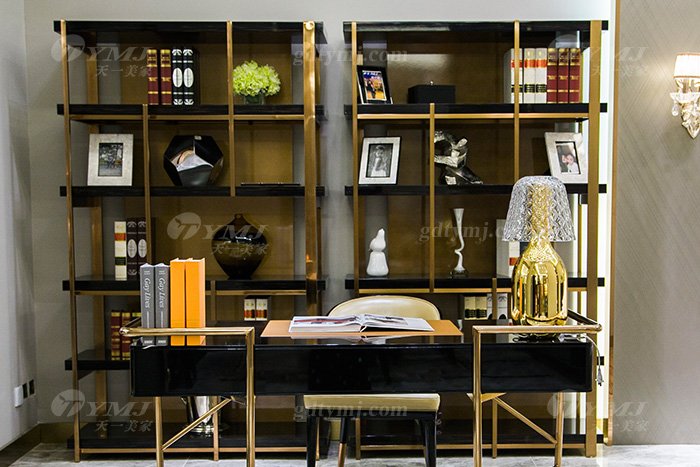 高端別墅家具品牌輕奢后現代書房家具時尚書桌椅組合書架