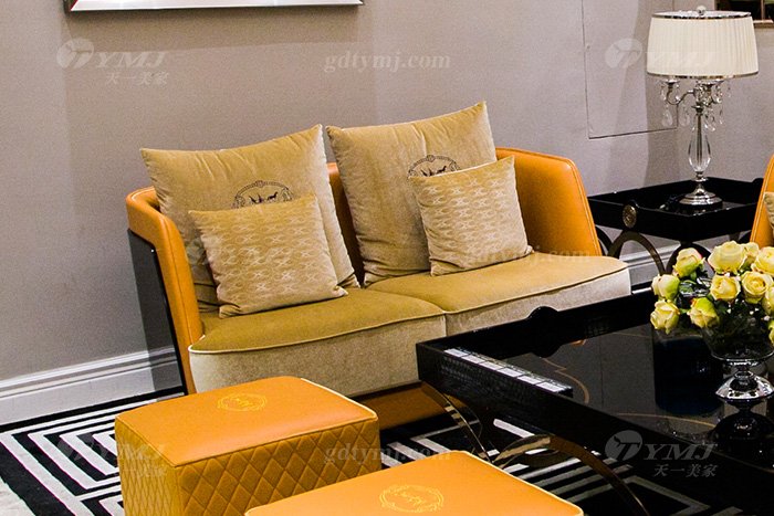 高端大氣豪宅家具別墅輕奢后現代客廳愛馬仕橙真皮沙發組合二位沙發