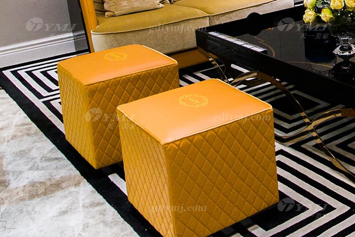 高端大氣豪宅家具別墅輕奢后現代客廳愛馬仕橙真皮沙發組合小方凳