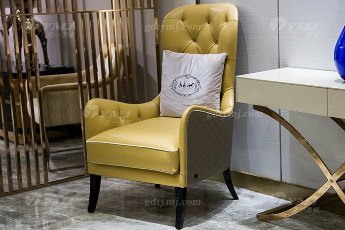 高端會所家具品牌售樓處家具后現代輕奢家具時尚米黃真皮休閑椅休閑椅