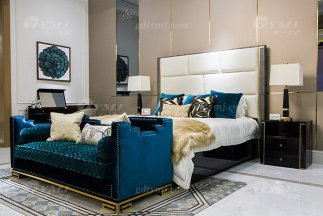 奢華別墅會所家具品牌輕奢現代臥室家具真皮雕花大床組合